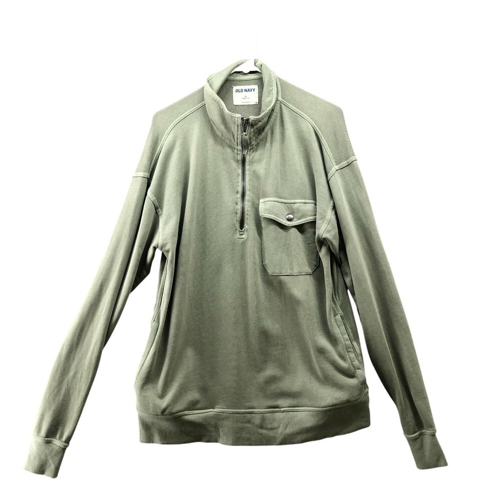 Old Navy Oversized Sweatshirt Mens M Utility 1/4 Zip Olive Green Mock Neck‎